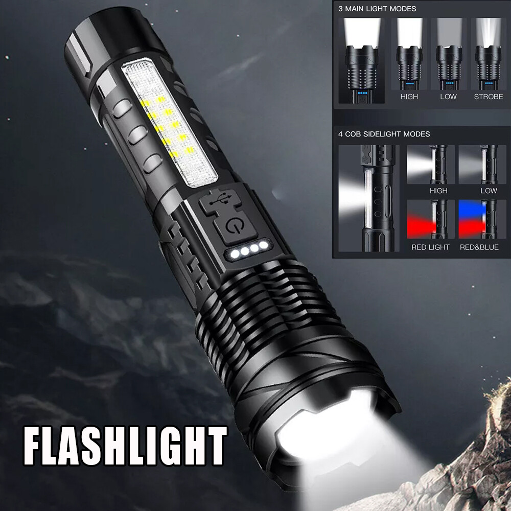 1000000 Lumens Rechargeable Super Bright LED Tactical Flashlight LED Work Light