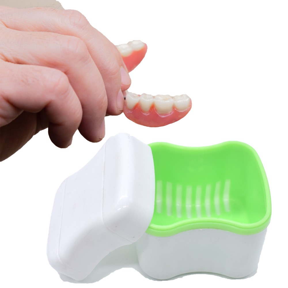 2Pcs Denture Storage Case Mesh False Teeth Box Retainer Container Organizer