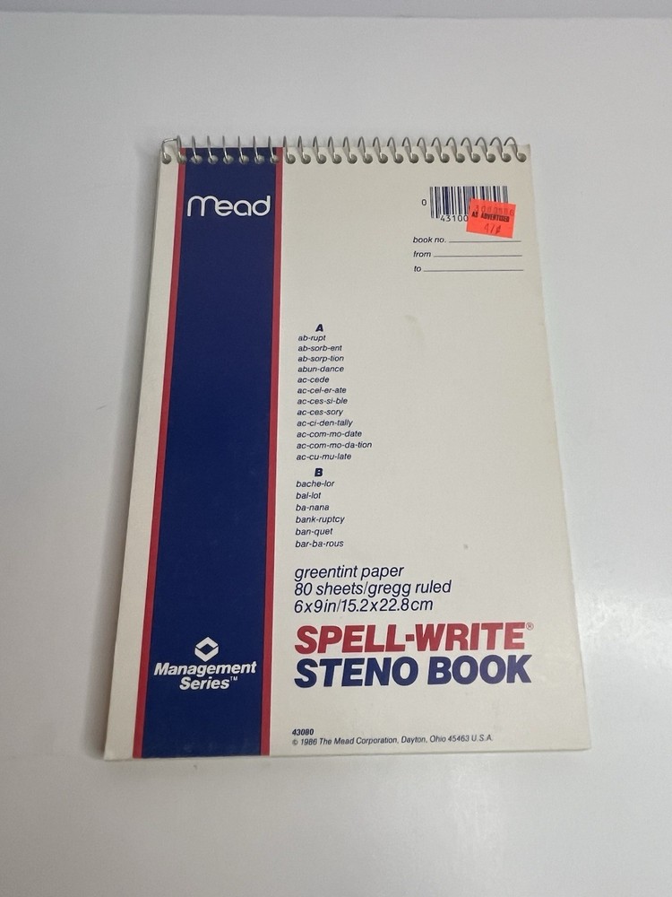 Vintage 1986 Mead Spell-write Sterno Notebook