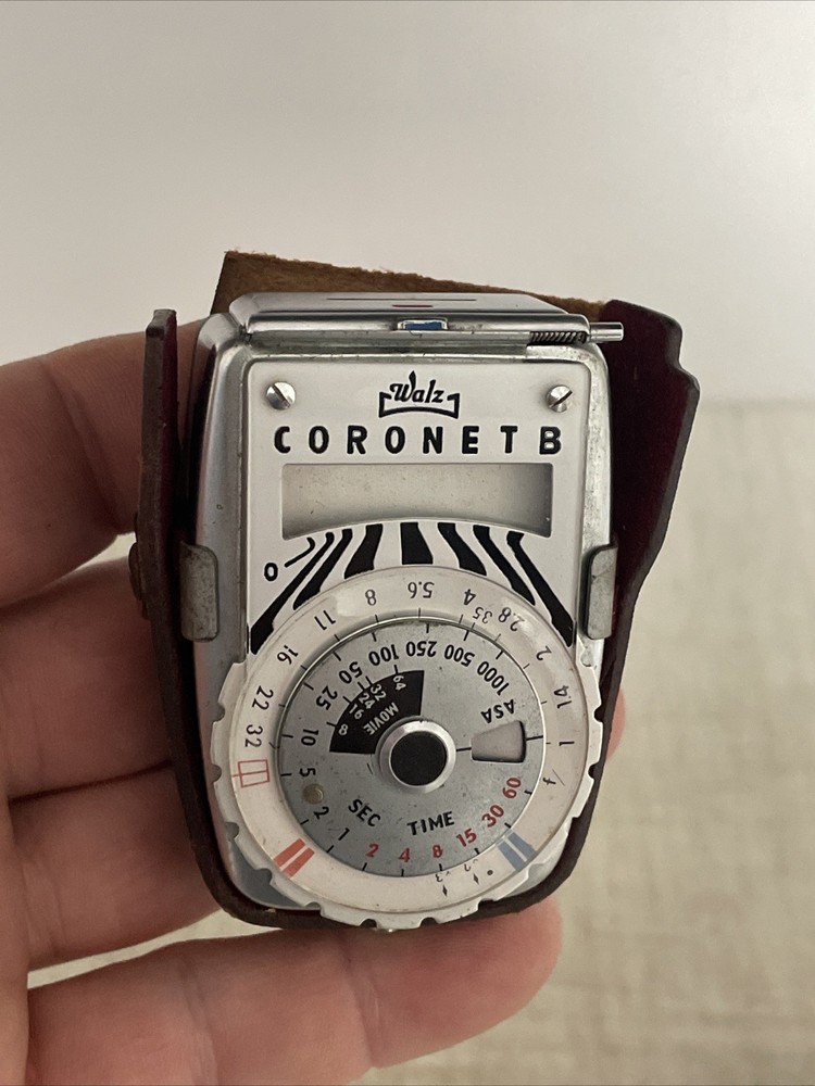 Untested-Vintage Coronet B Light Meter With Booster Attachment With Leather Case