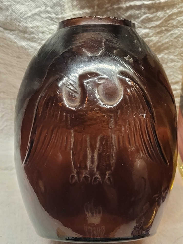 Antique Hand Blown Eagle Embossed Amethyst Glass Snuff Jar
