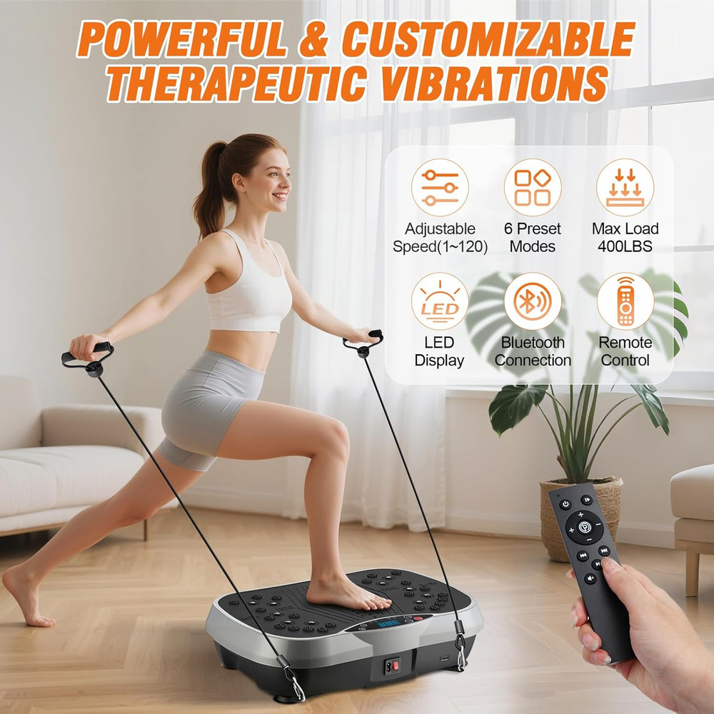 ALSO GO Vibration Plate Exercise Machine, 6 Workout Modes & 120-Level Vibration