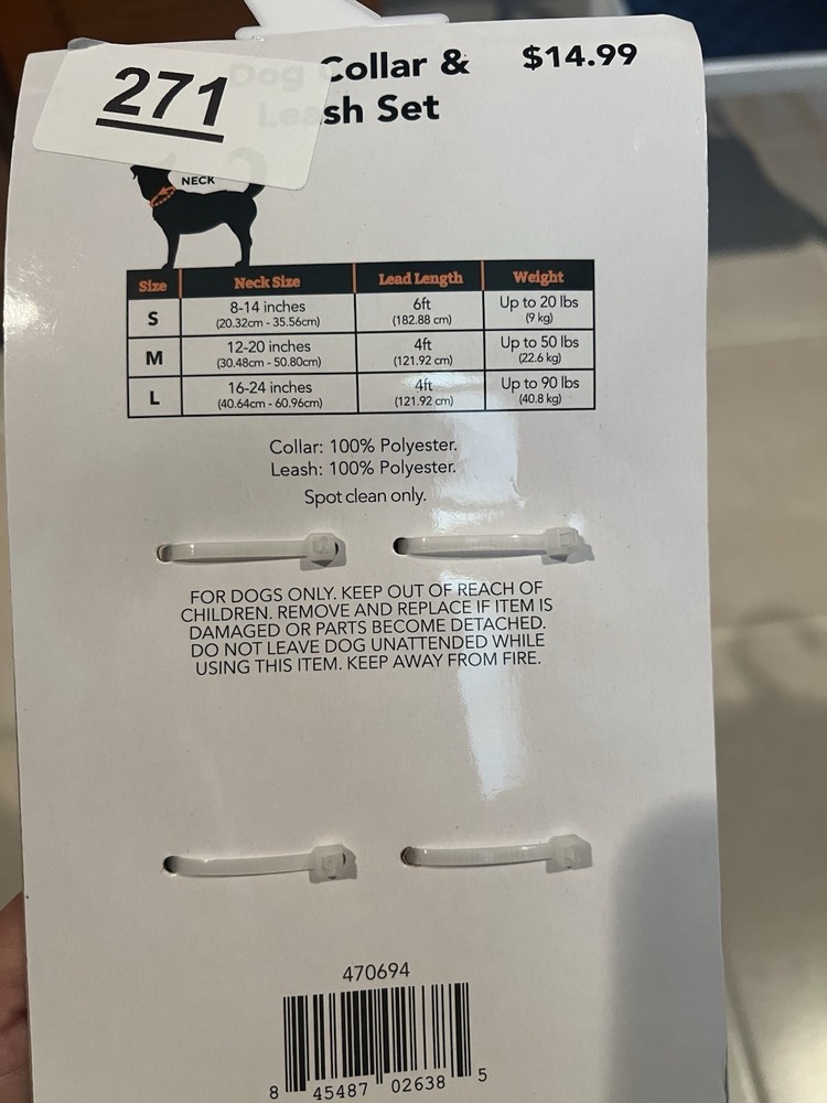 Dog Collar and Leash Set Adjustable Medium Orange Halloween Bone Print Pattern