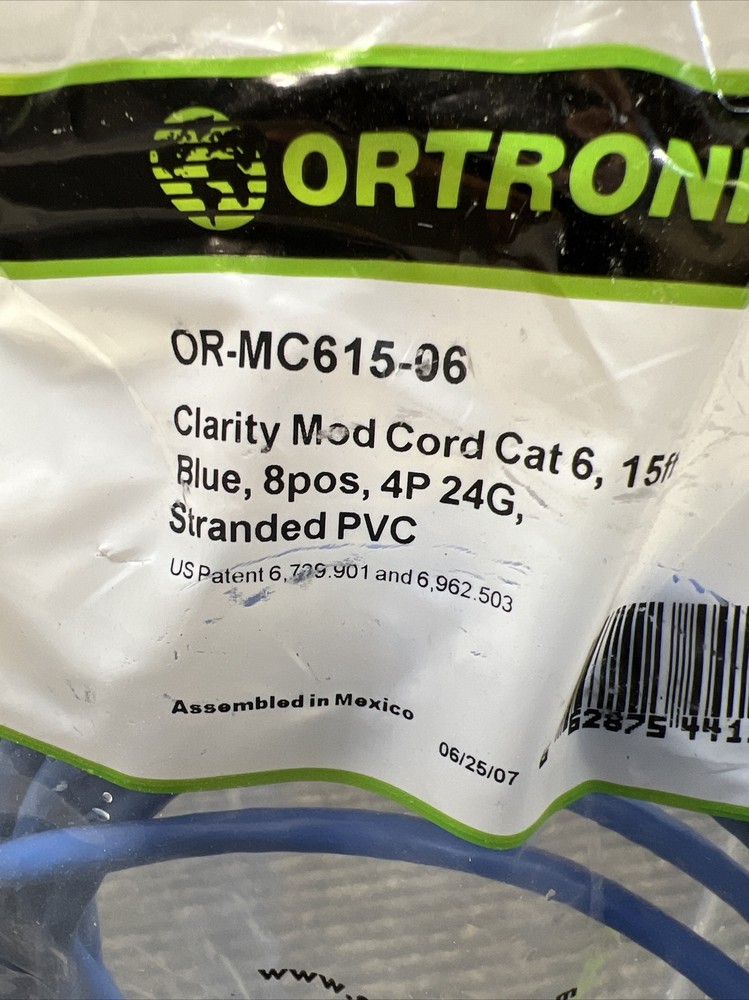 New Ortronics OR-MC615-06 Cat 6 Mod 8 15 ft cable