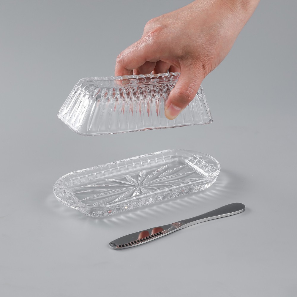 Glass Butter Dish With Knife