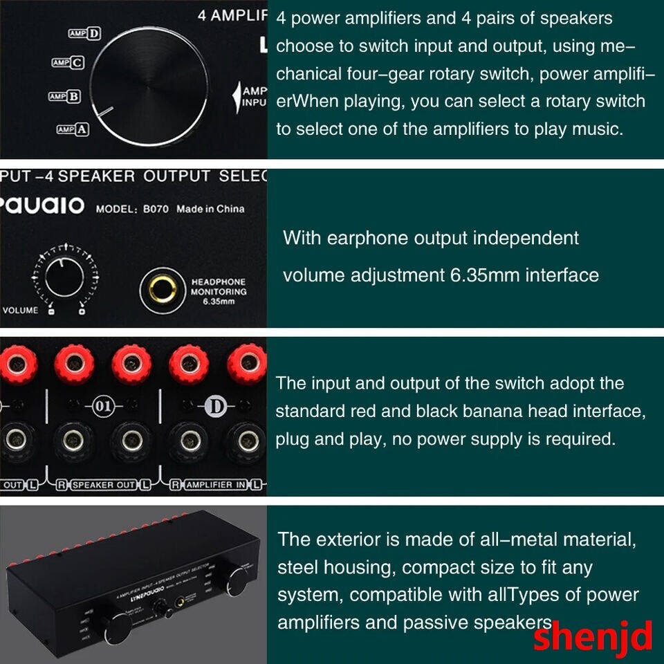 4 Input 4 output Power Amplifier Speaker Selector Switcher Speaker Switch @