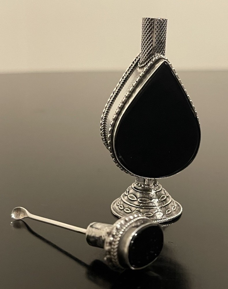 Sterling Silver & Teardrop Black Onyx Stone Perfume Bottle