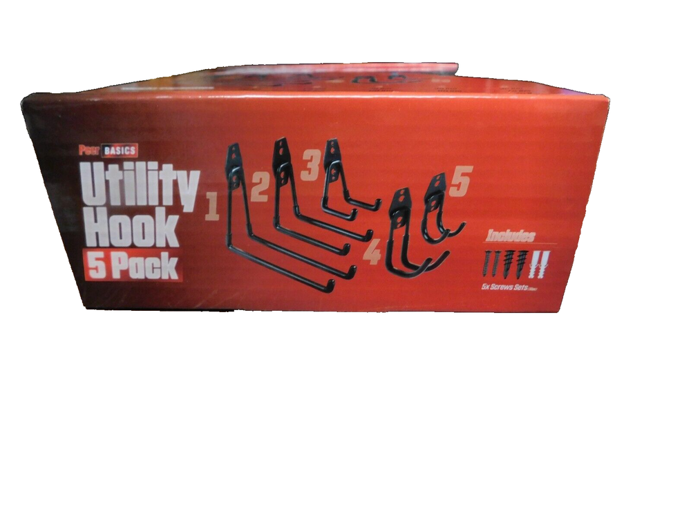 Peer Basics Utility Hook-5 Pack, Hardware Included, PVC Coated