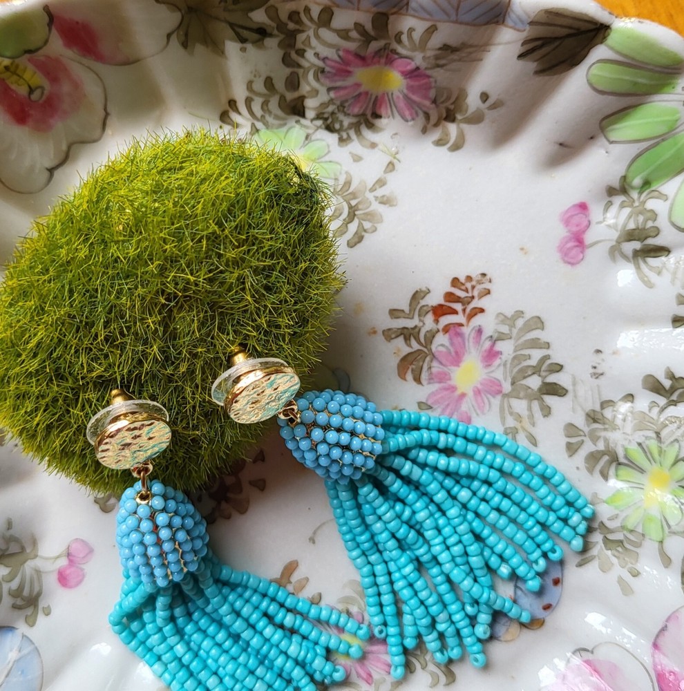 Aqua Blue 3" Dangle Beaded Pierced Earrings