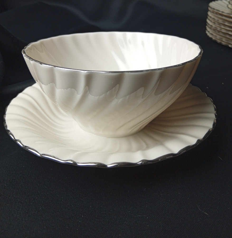 FRANCISCAN PLATINA DINNER SET FOR 8-MISSING 1 CUP/SAUCER