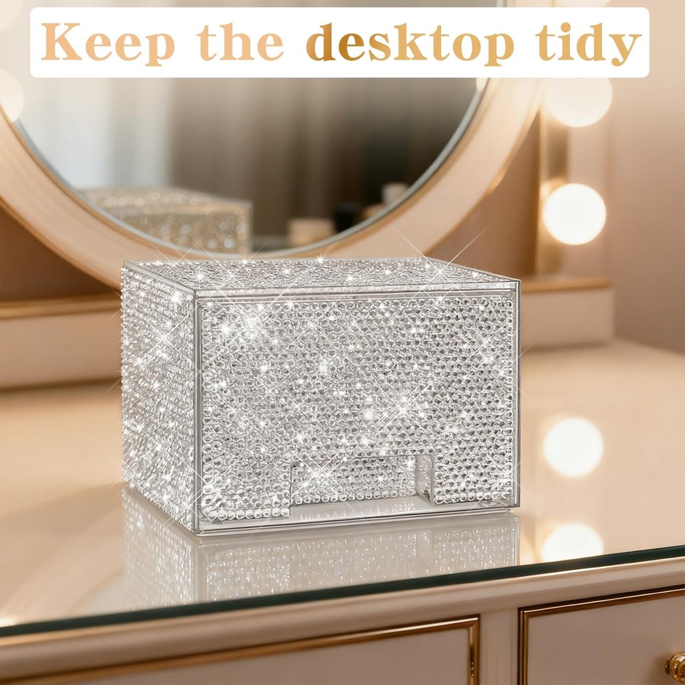 Bling Stackable Cosmetic Organizer with Silver Rhinestones, Glitter Acrylic D...