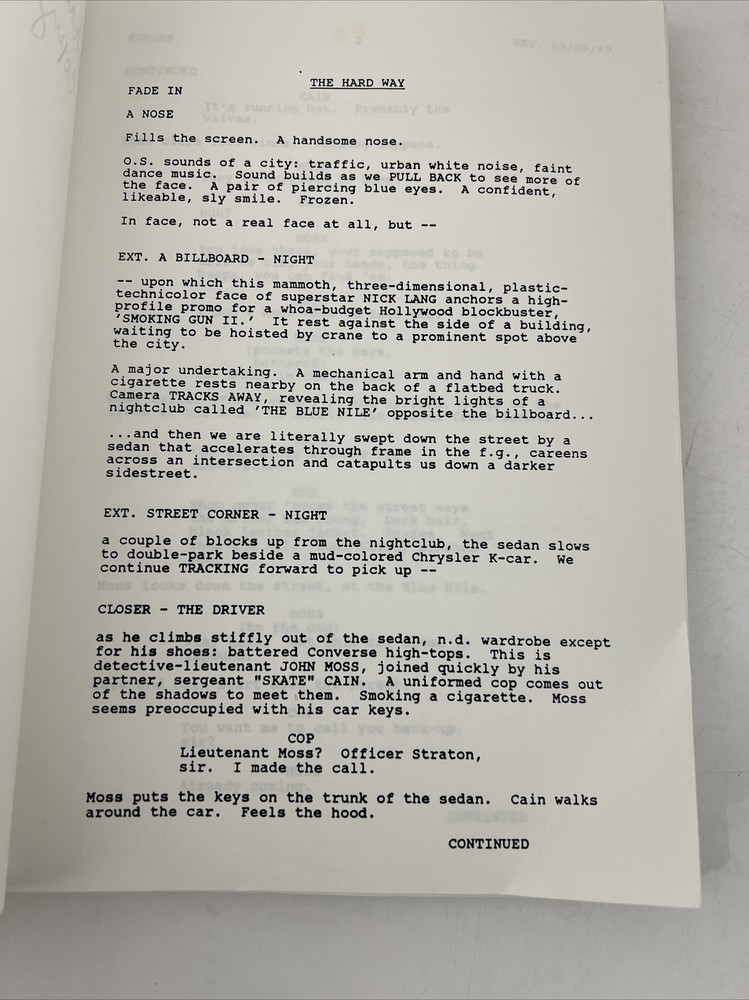 ORIGINAL MOVIE SCRIPT- THE HARD WAY- 1990- ROB COHEN