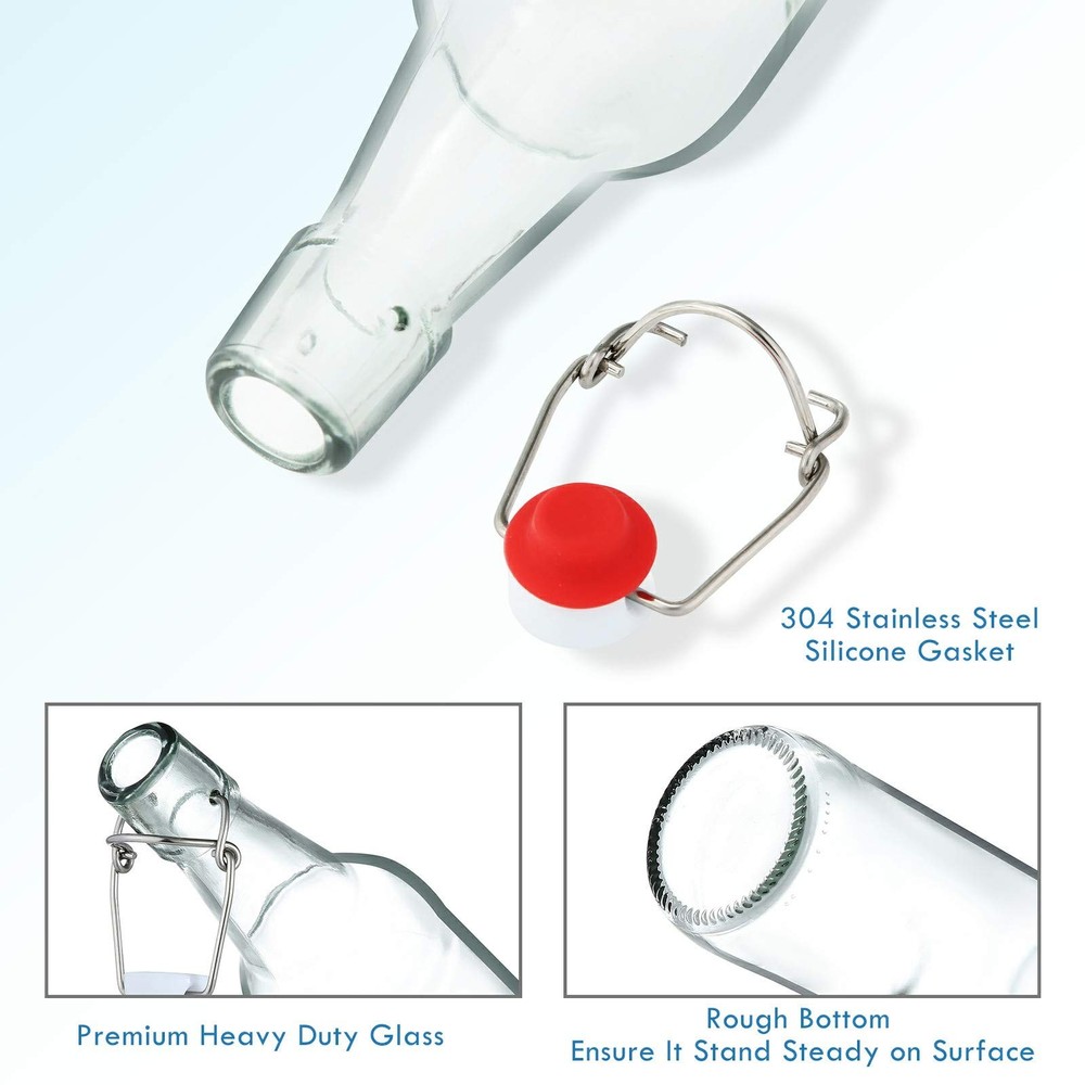 YEBODA Clear Glass Beer Bottles for Home Brewing with Easy Wire Swing Cap &