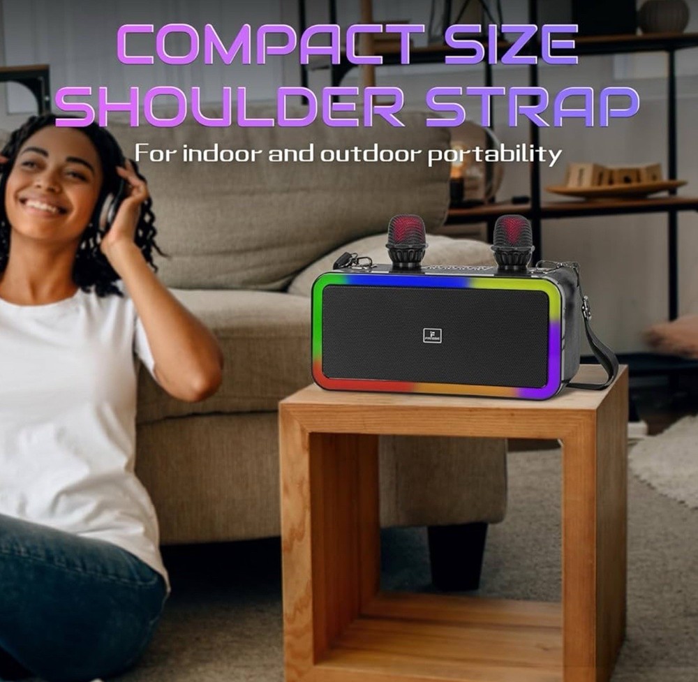 Fansbe Tech Karaoke Machine Bluetooth 2 Microphones Machine Bluetooth Sound