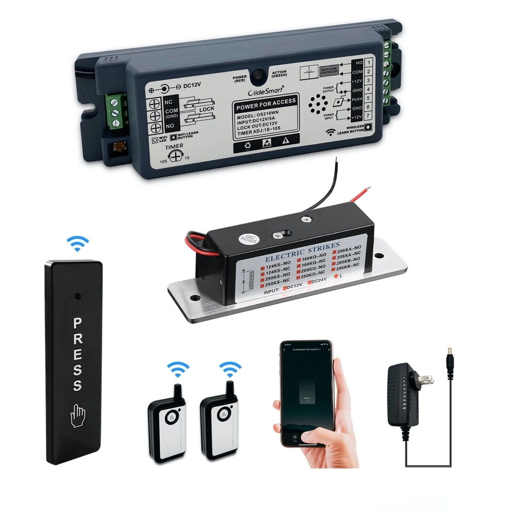 Access Control System Kit  with Electric Strike Door Exit Release Buttons