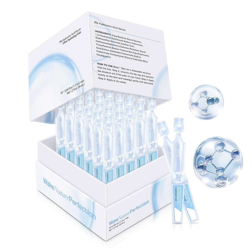 30PCS 3% Hyaluronic Acid Serum Vials - Moisturizing, Firming, Single-Use Tubes