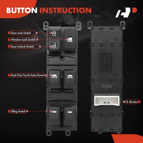 Front Driver Side Master Power Window Switch - Compatible with Kia Forte 2013