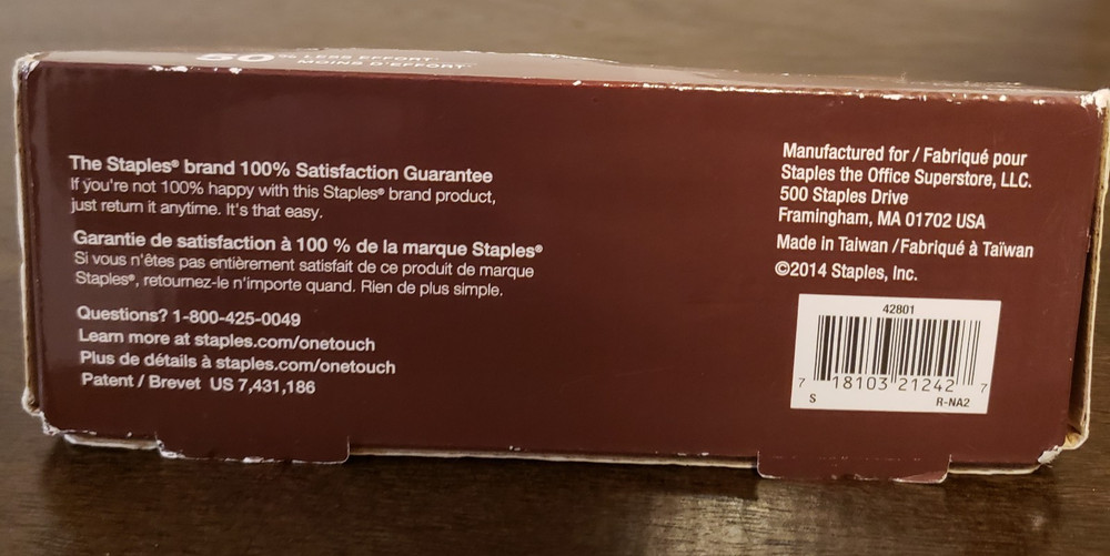 Staples One-Touch Plus Stapler 20 Sheet Capacity Flat-stack comfort grip NEW