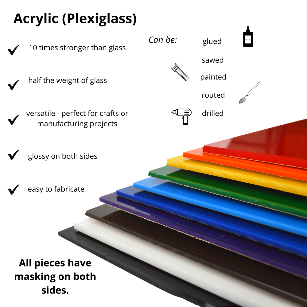1/8" Solid Colored Acrylic Plexiglass Plastic Sheet, Choose Size and Color