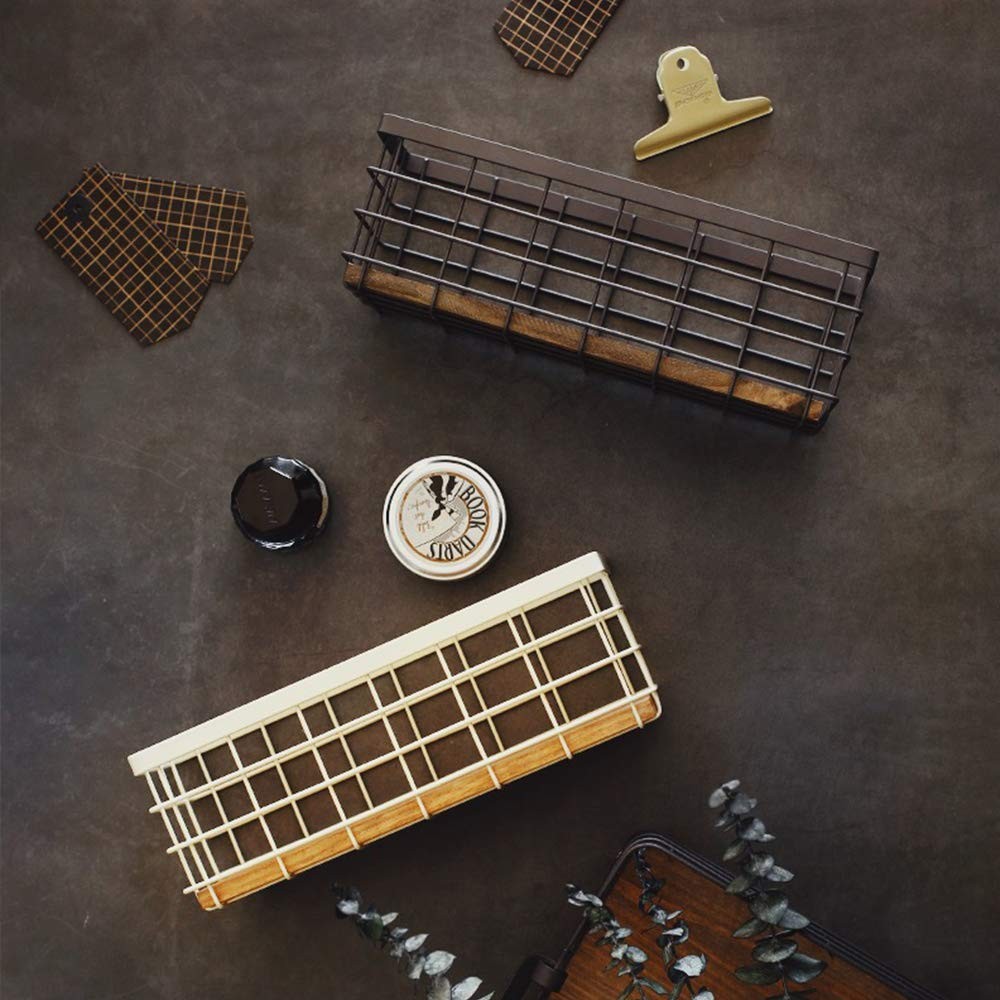 TIEYIPIN Wire Basket with Wood Base 2-Pack - Kitchen, Bath, Pantry Storage