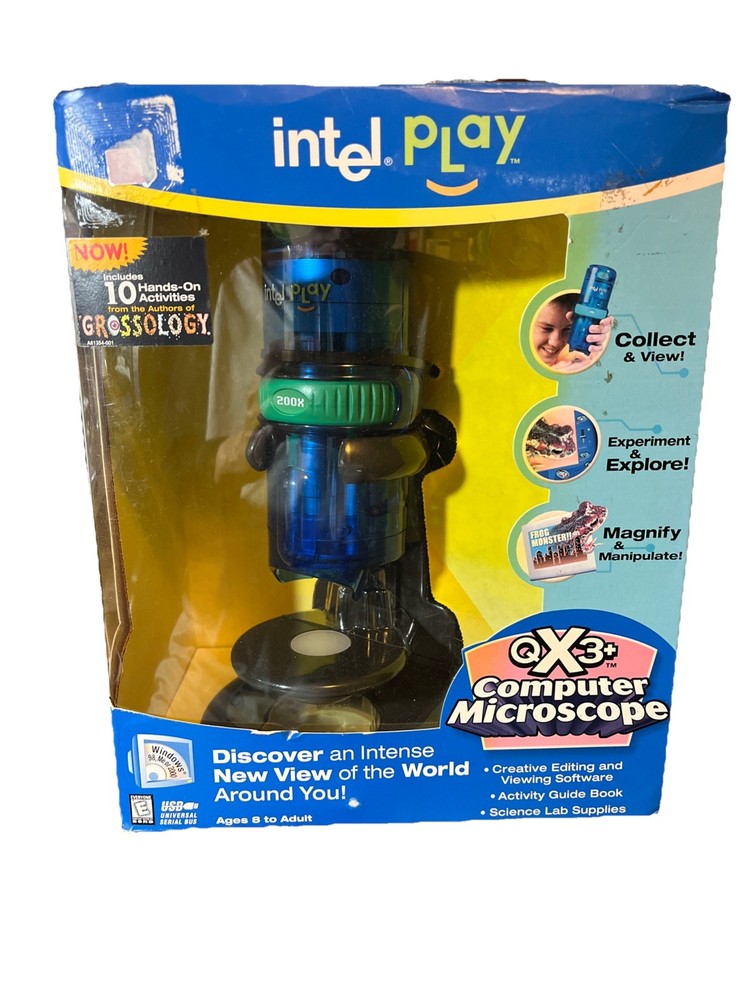 NEW Intel Play QX3+ Computer Microscope w/Editing/Viewing Software. Box Damage