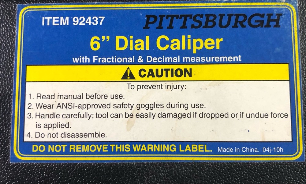 Pittsburgh Dial Caliper Shock Proof Calibrated Vd6