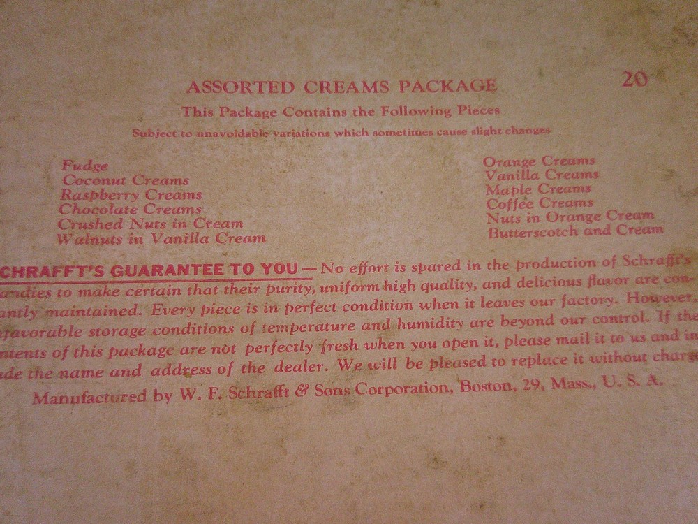 vinatage advertising box chocolates Schrafft's assorted crams Z149