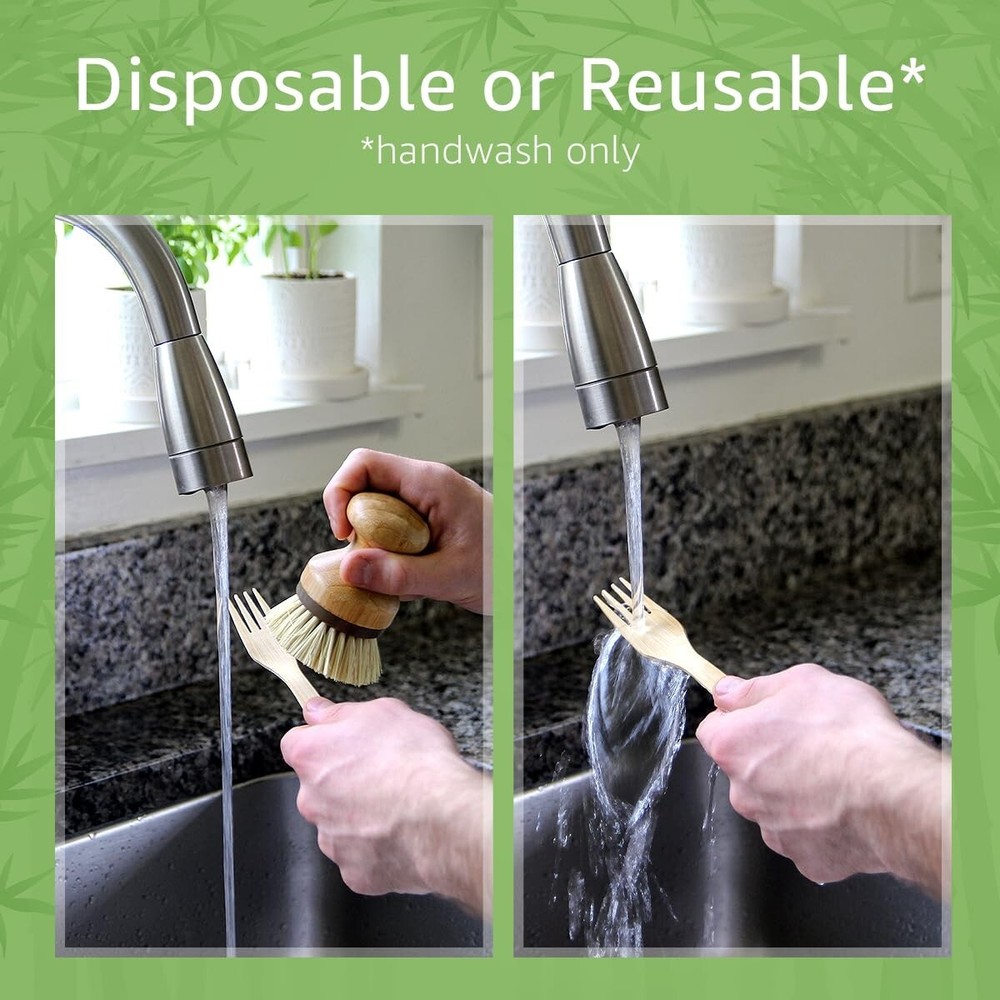 Ibambo 100% Bamboo Forks - 100 Compostable Forks, Disposable or Reusable