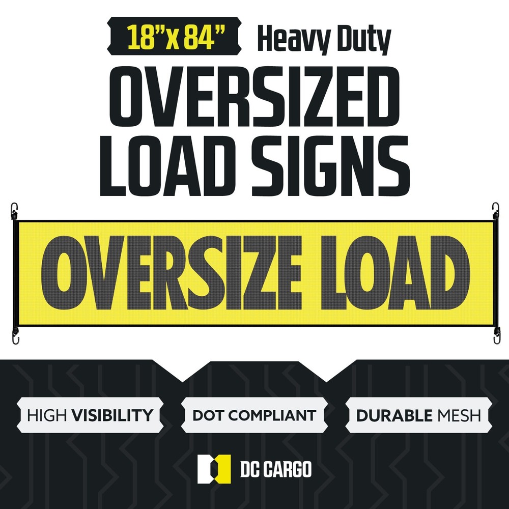 DC Cargo Oversize Load Sign Black Border & Bungee Oversized Load Banner, 2-pack