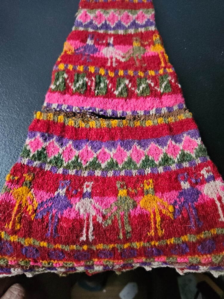 TRADITIONAL Q'ERO PERUVIAN CHULLO CAP. ALPACA WOOL. BUG DAMAGE