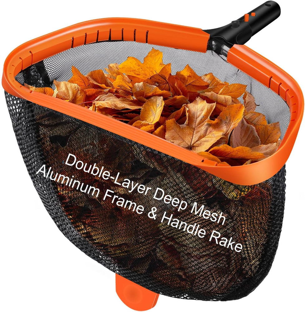 17.5" Pool Skimmer Net – Double-Layer Nylon, Aluminum Frame, Leaf Rake