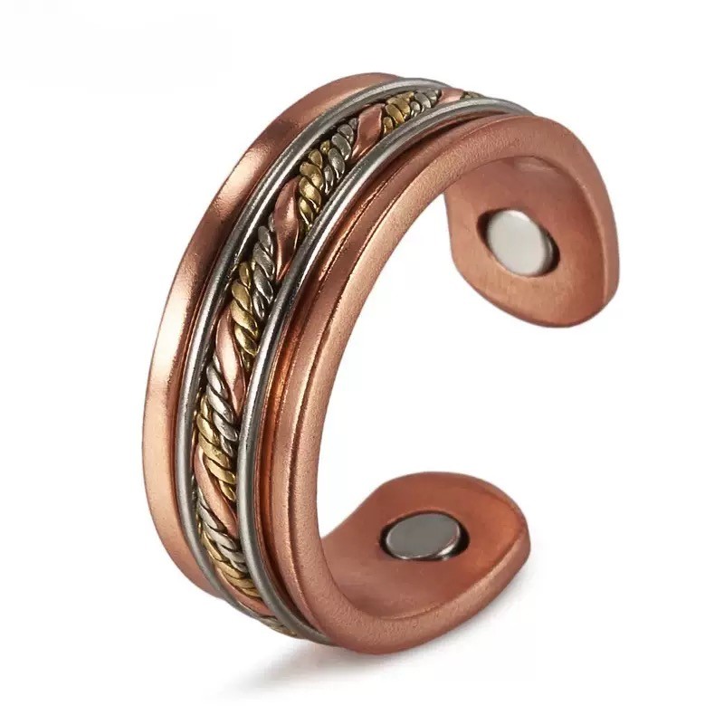 Solid Pure Copper Magnetic Ring Men Women Arthritis Adjustable Ring-Tri Tone A++