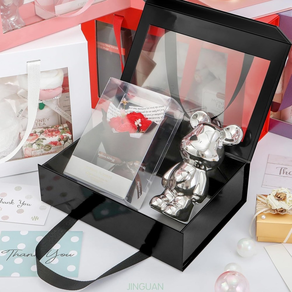 Chic Black Gift Box with Window & Handle - Exquisite Presentation for Presents