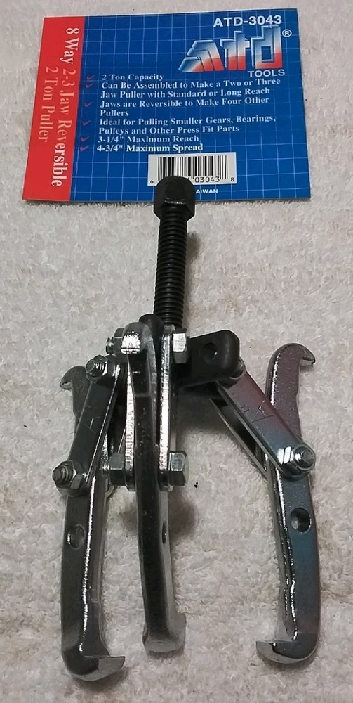 ATD TOOLS ATD-3043 2-3 8 WAY 2TON REVERSIBLE GEAR PULLER SET