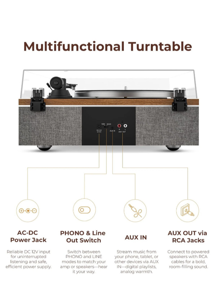 Qlearsoul ONE-S Vinyl Record Player with Bluetooth Input/Output, All-In-One
