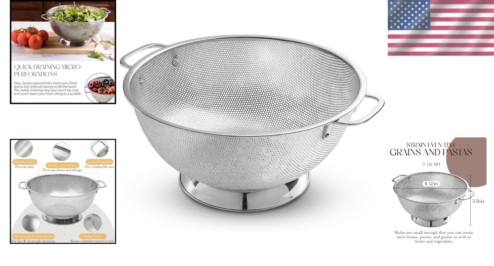 Stable Base Stainless Steel Colander for Kitchen