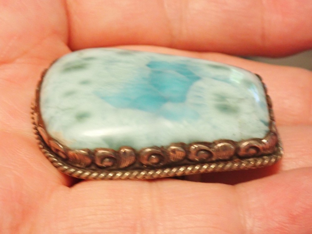 Large Larimar Sterling Ring Adjustable size