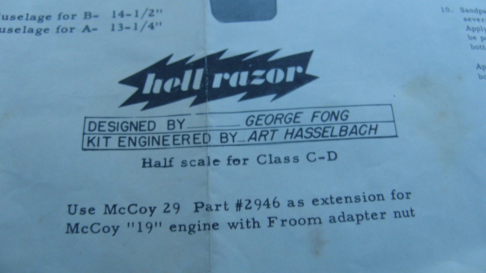 Consolidated Hell Razor Gas/Nitro Model Airplane Empty Box w/ Instruction Sheet
