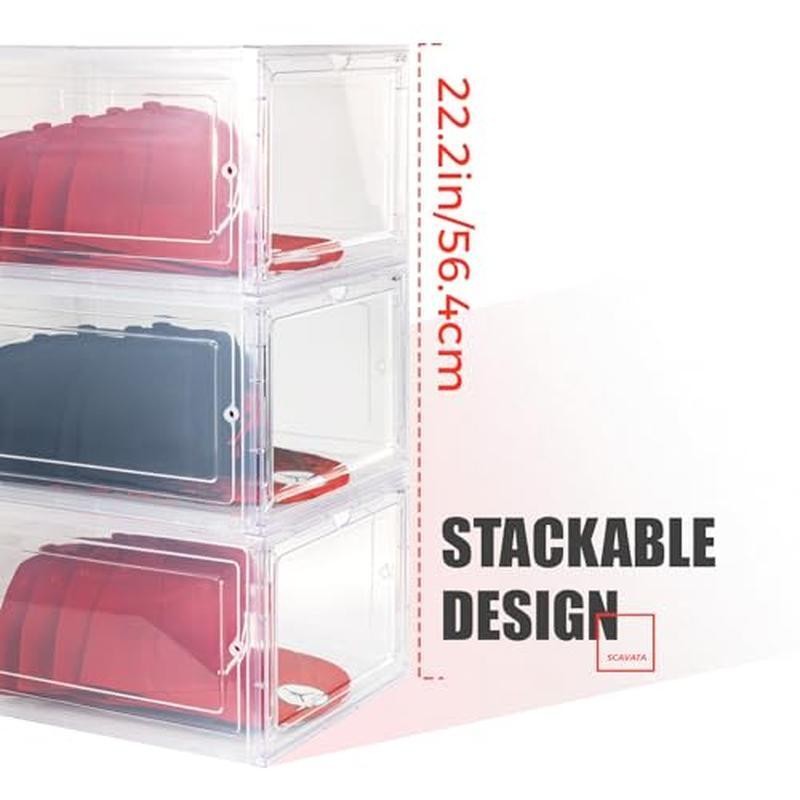 6 Pack Stackable Clear Hat Storage Box ‎Plastic Magnetic Door Durable Organizer
