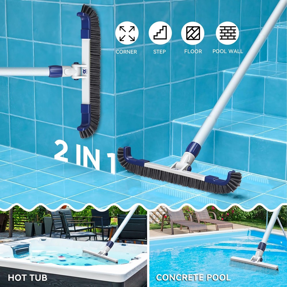 Adjustable Pool Brush Head 18 with 180° Rotation for Easy Cleaning