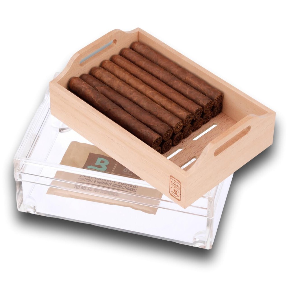 Small Acrylic 20-Cigar Humidor Powered by Boveda