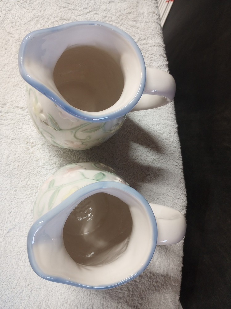 2 Piece Pastel Floral Ceramic Pitchers Vases
