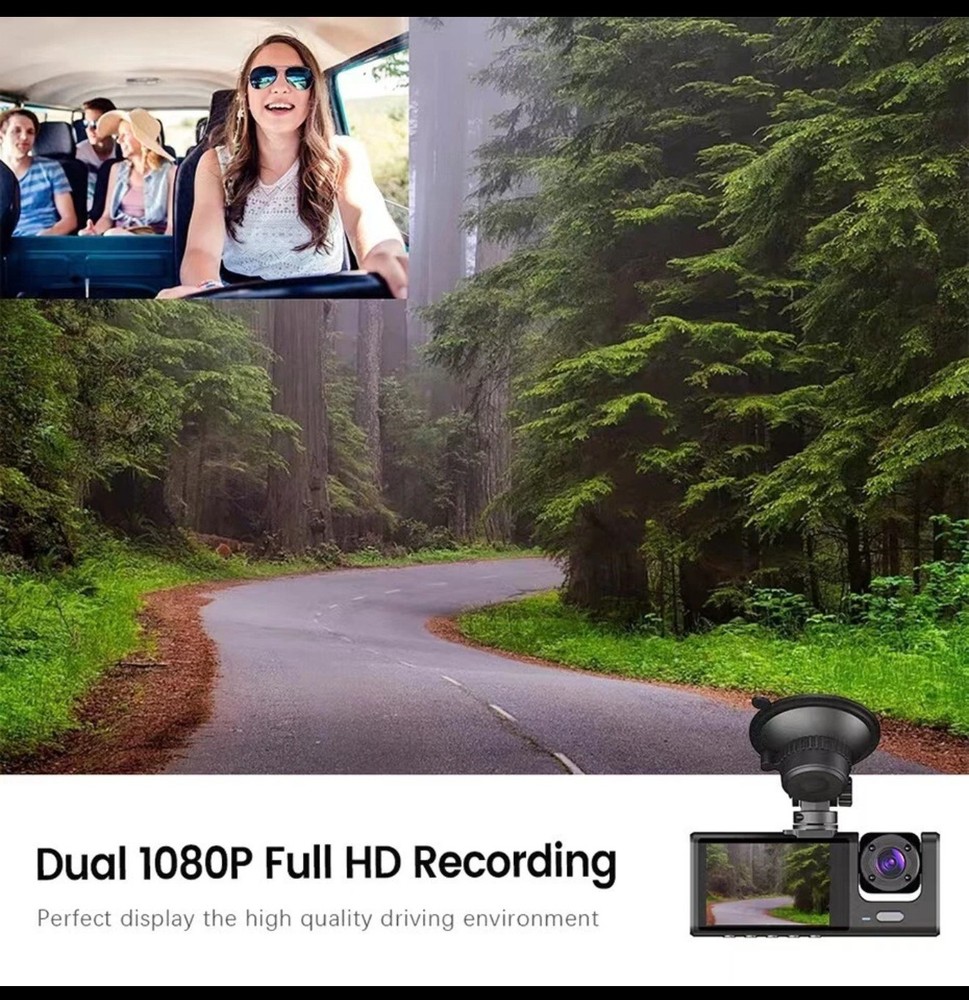 3 Camera Dash Cam Front Rear Inside - WITH WIFI- Video Recorder Night VisioN