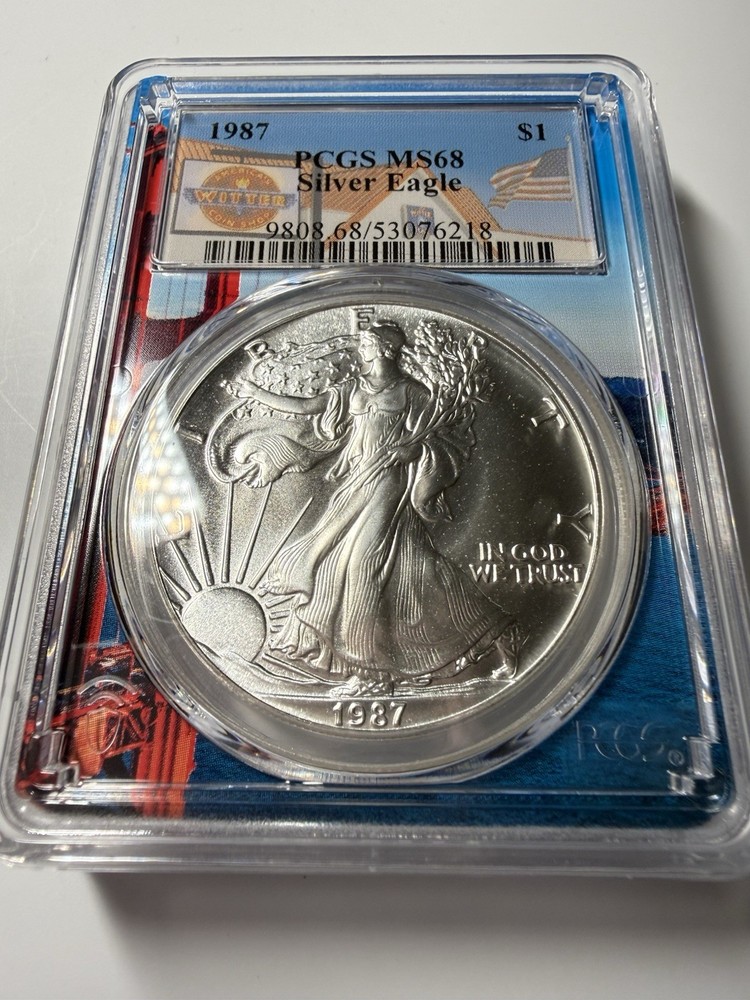 Silver Eagle MS68 1987 $1 PCGS Wittercoin Label Coin