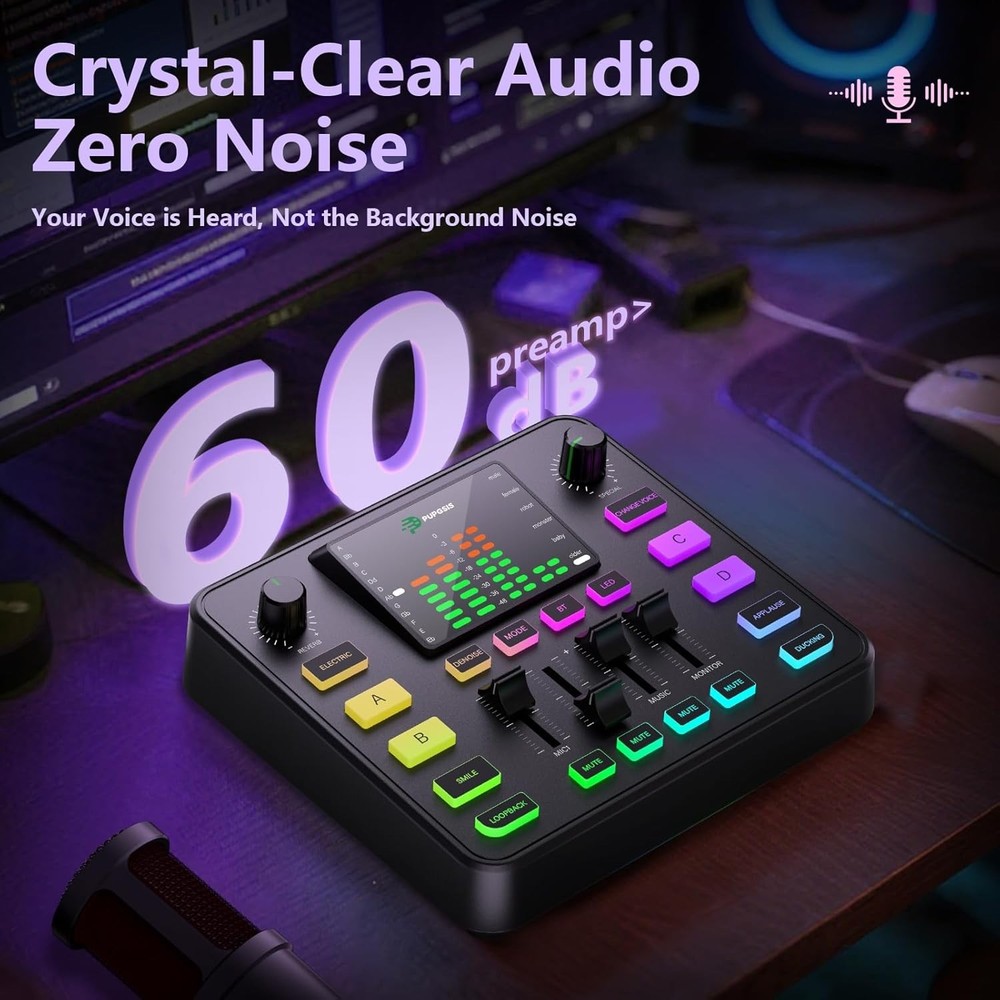 Gaming Audio Mixer, Usb Audio Interface for pc,1/4 xlr interface，Sound Board Wit