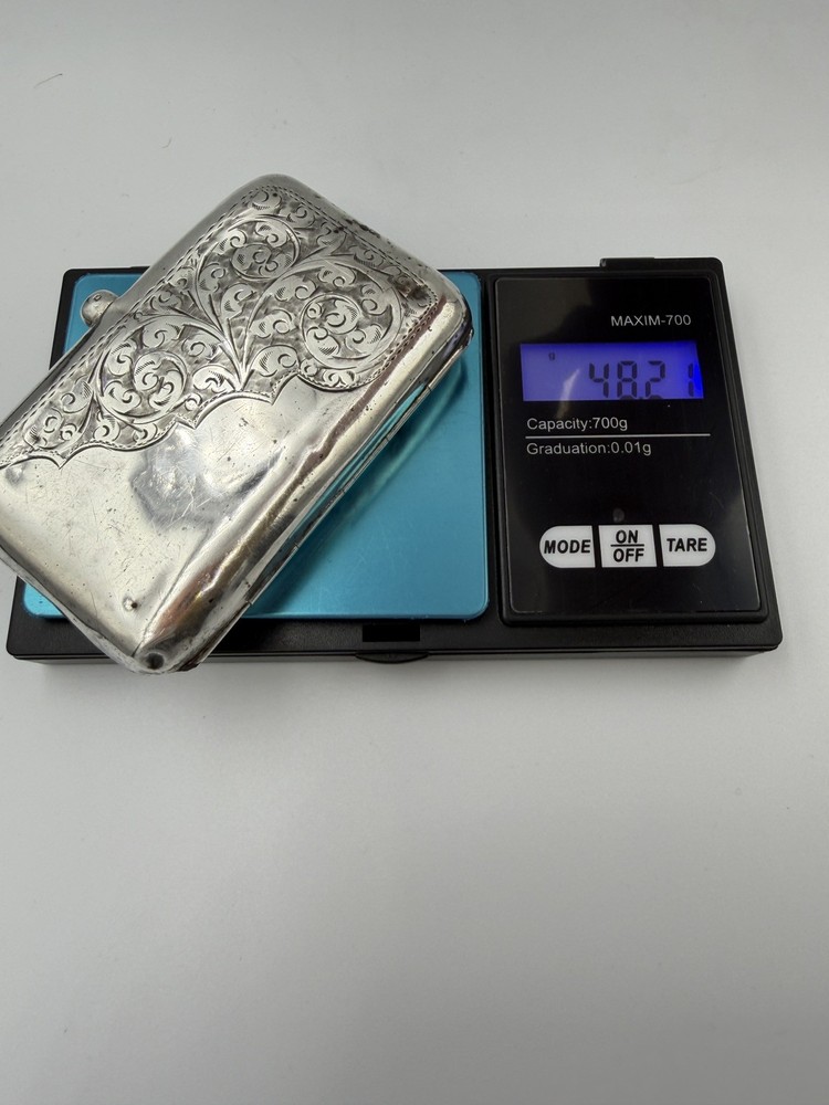 Antique 1913 Sterling Silver Cigarette Case Birmingham 48g Engraved