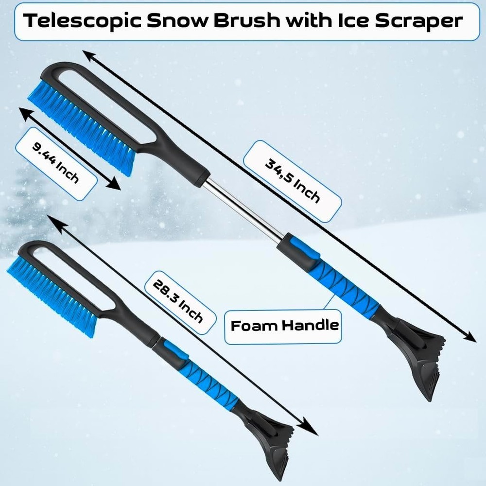 Extendable Ice Scraper for Windshield with Detachable Brush - Ergonomic Design