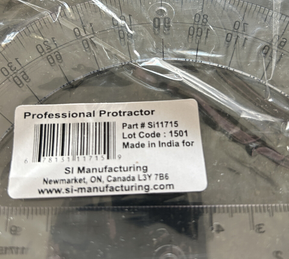 SI Manufacturing Professional Half Circle 6" Protractor