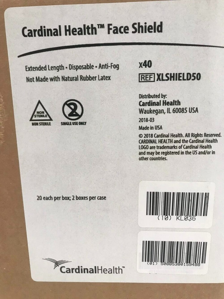 cardinal XLShield50 face shield, 40 Pack