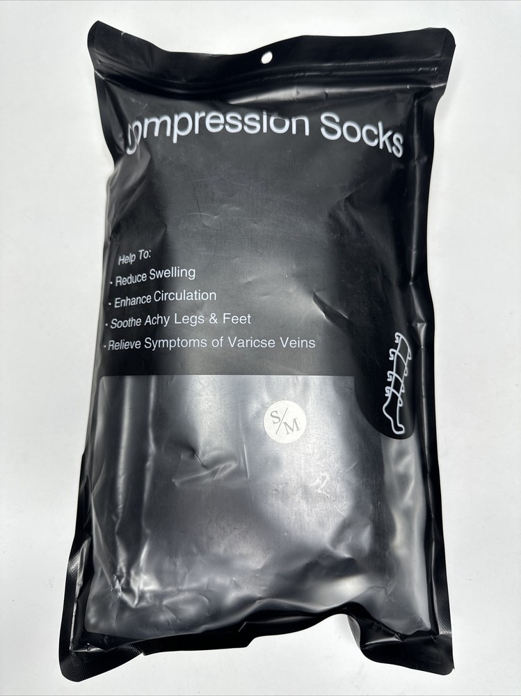MIRACLE Socks COMPRESSION BLACK 2 Pack Unisex Size Small S/M